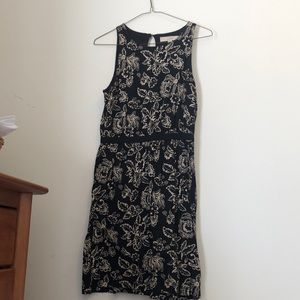 Black and cream floral mid length dress